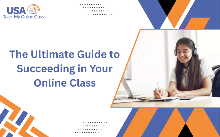 Student learning online with laptop and headphones for the Ultimate Guide to Succeeding in Your Online Class.