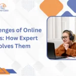 Student with headphones studying online, highlighting challenges of online class and expert help.