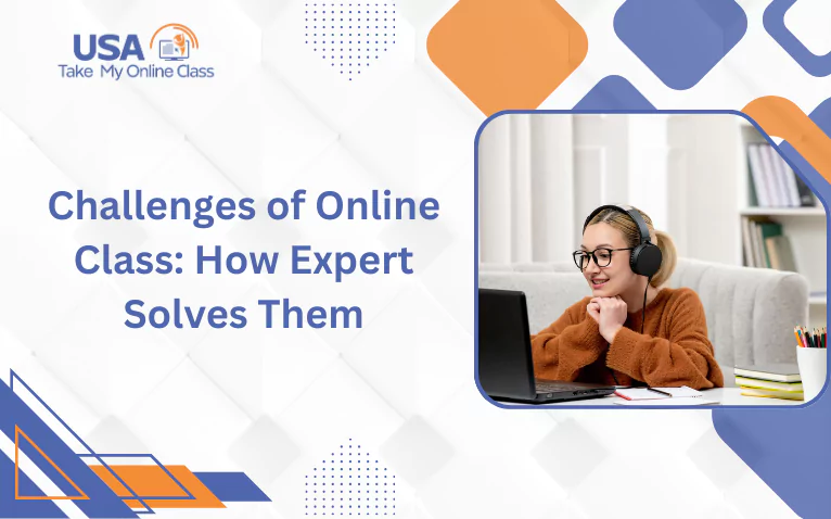 Student with headphones studying online, highlighting challenges of online class and expert help.
